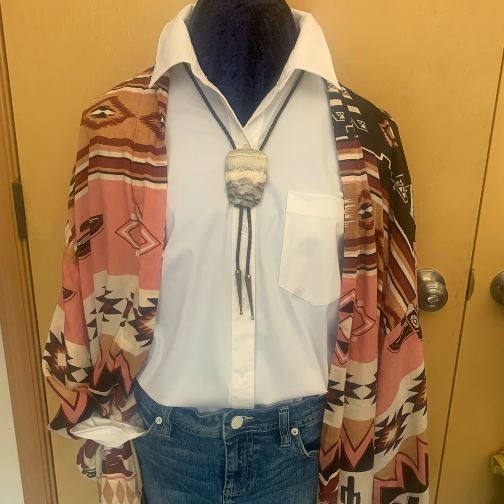 Vintage Leather Bolo! Polished pictorial Jasper!